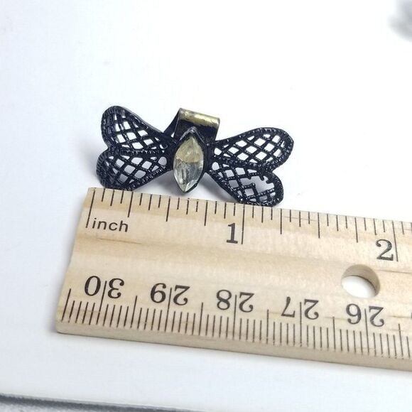 Vintage Black Rhinestone Bow Wing Shape Shoes Dress Clips, Retro 60s 70s style - Picture 4 of 5